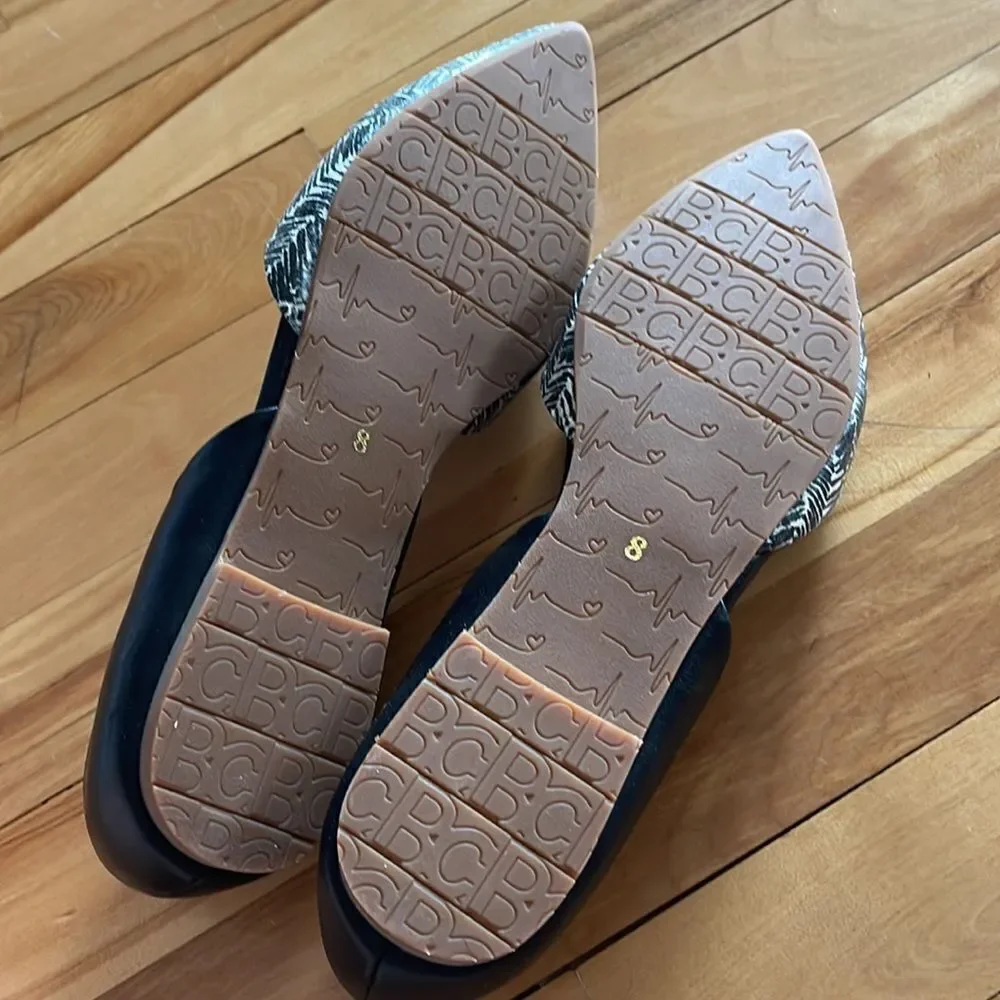 BC Born in California open side flats. Patterned front. Solid black heel. Size 8